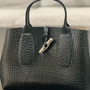 Longchamp Medium Black Roseau Top Handle Bag